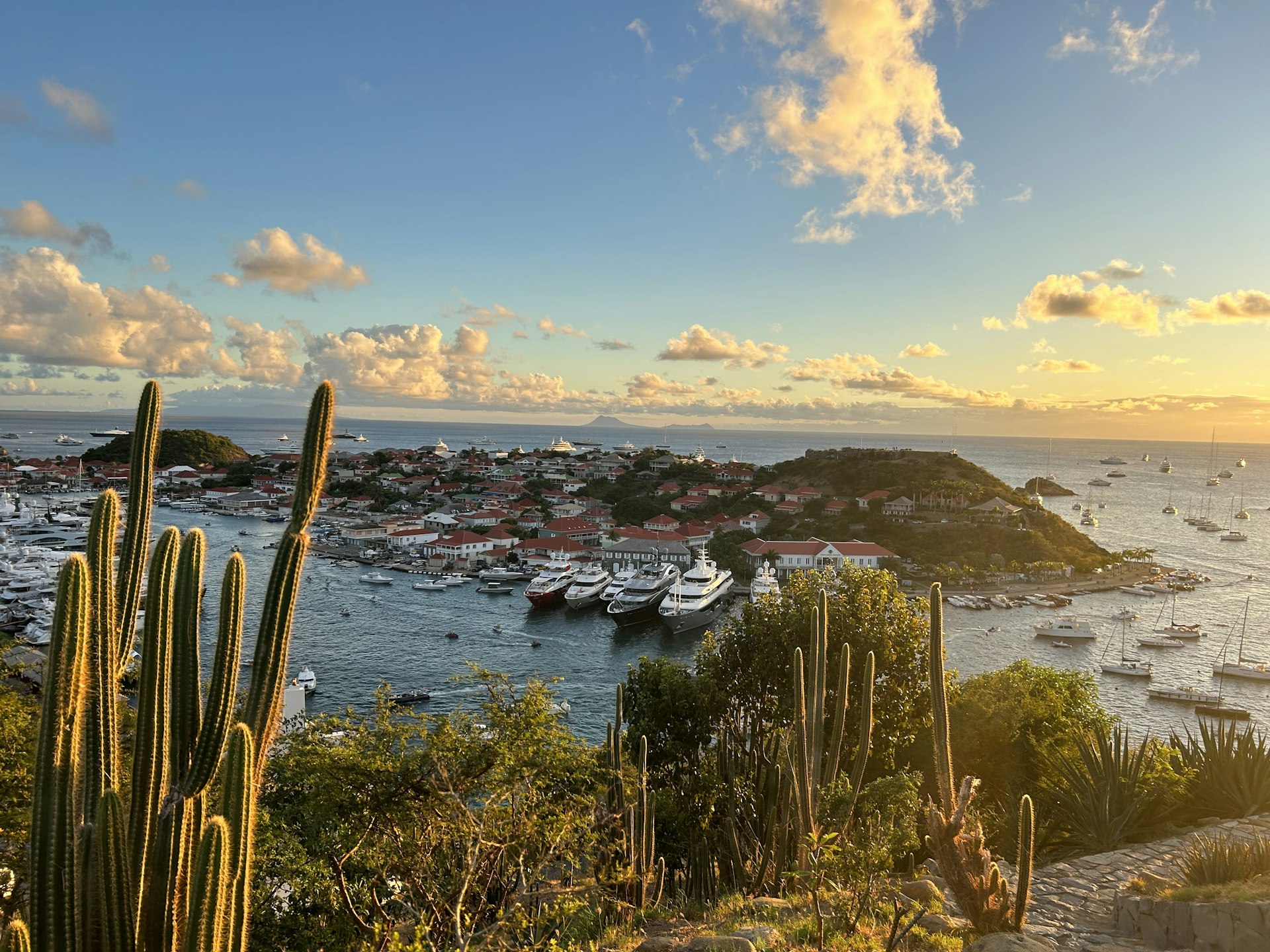 A Caribbean harbour with yachts