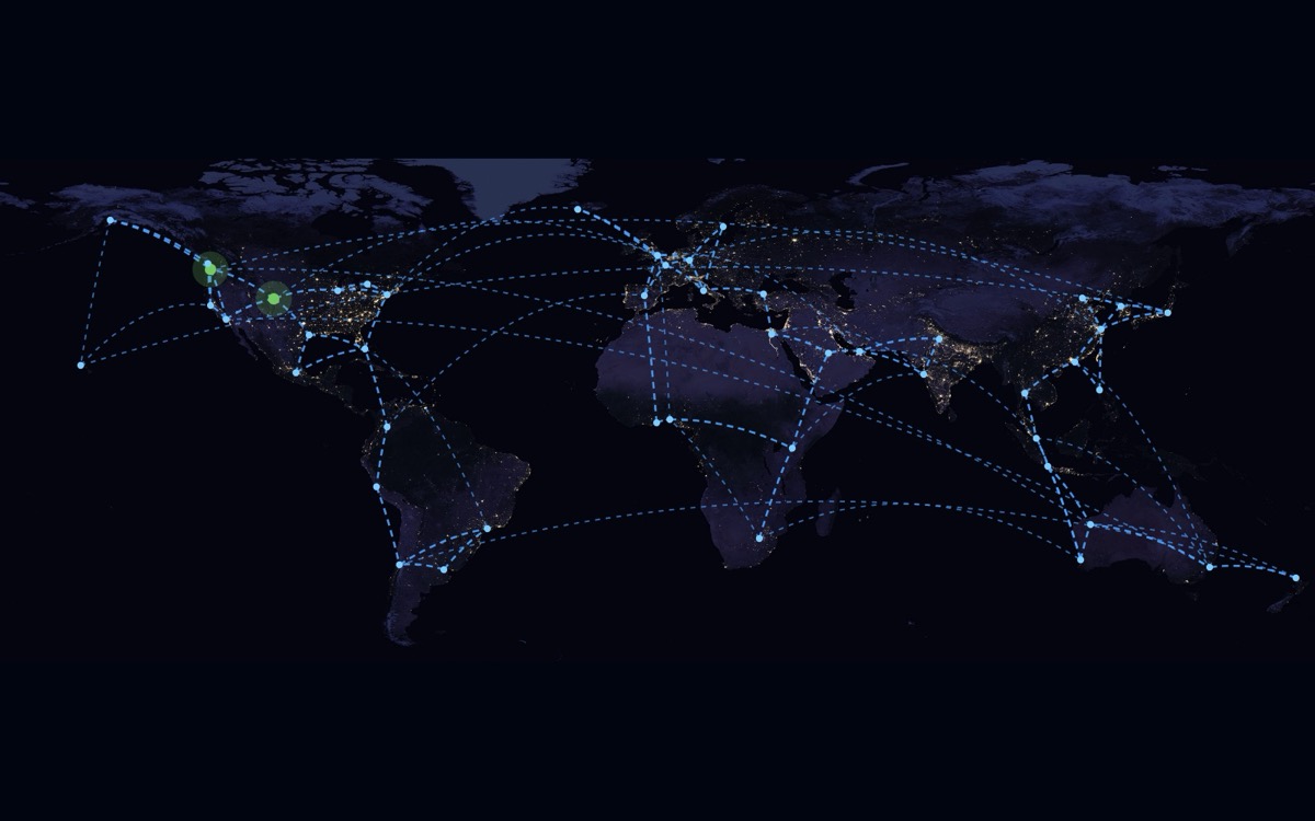 An intelligent network linking cities across a map of the Earth at night